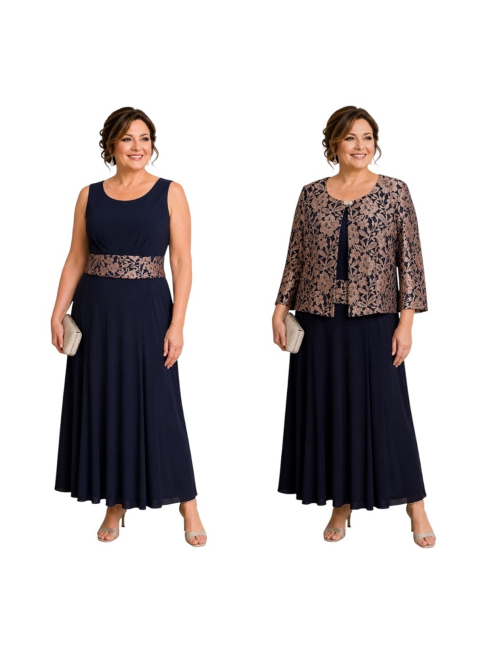 JH Evenings Women’s Size 18 Navy & Rose Gold Glitter Mother of the Bride Dress J